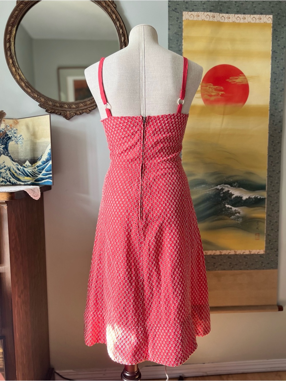 Marc Jacobs Red embroidered Midi Dress with Side Buttons - Picture 4 of 8